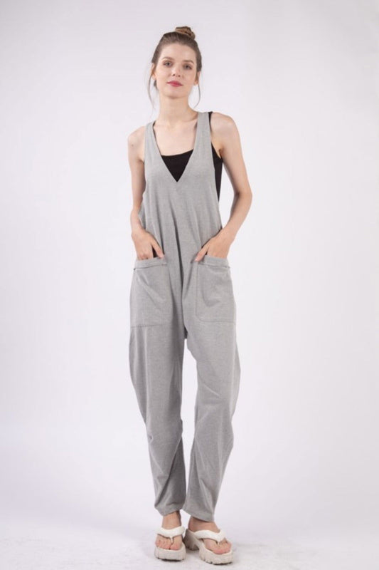 VERY J  Plunge Sleeveless Jumpsuit with Pockets - us.meeeshop