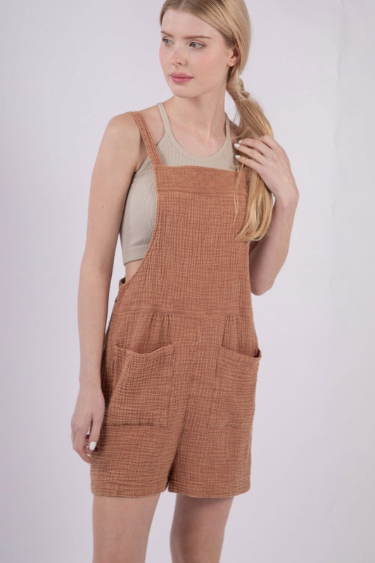 VERY J Sleeveless Double Gauze Overalls with Pockets - us.meeeshop