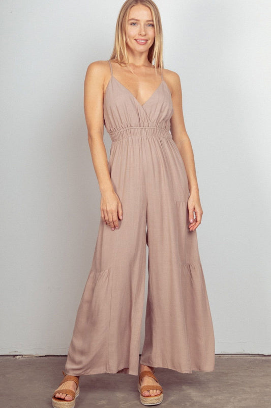 VERY J Sleeveless Ruched Wide Leg Jumpsuit - us.meeeshop