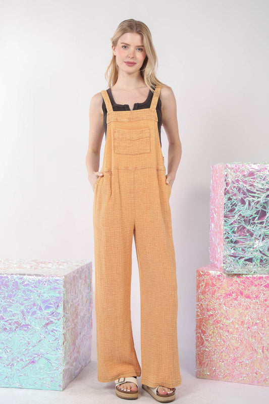 VERY J Texture Washed Wide Leg Overalls - us.meeeshop