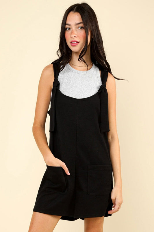 VERY J Tie Shoulder Front Pocket Romper - us.meeeshop