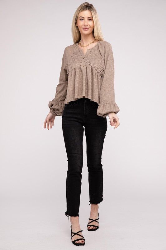 V Neck Frilled Peplum Top - us.meeeshop