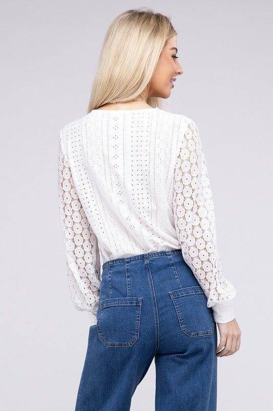 V Neck Lace Trim Top - us.meeeshop