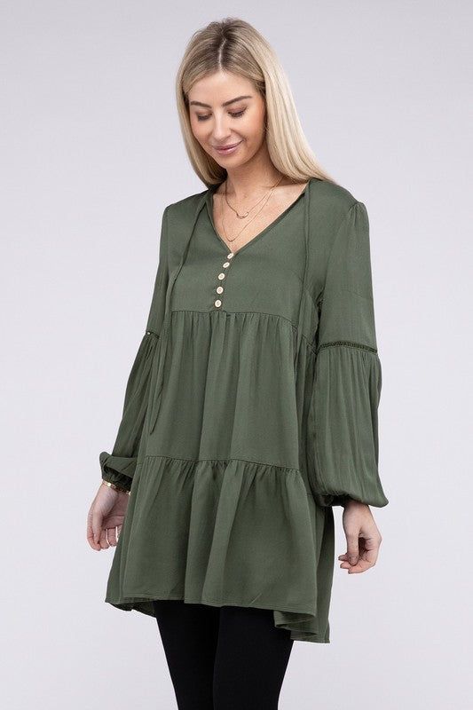 Women's V Neck babydoll Tiered Dress - us.meeeshop