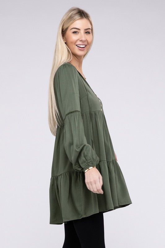 Women's V Neck babydoll Tiered Dress - us.meeeshop