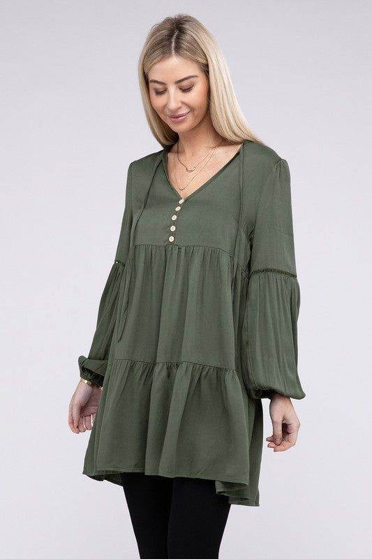 V Neck babydoll Tiered Dress - us.meeeshop