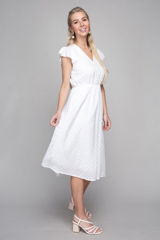 V neck embroidered eyelet dress - us.meeeshop