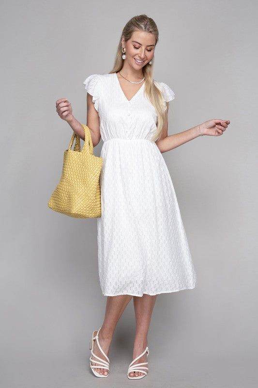 V neck embroidered eyelet dress - us.meeeshop