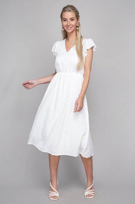 V neck embroidered eyelet dress - us.meeeshop