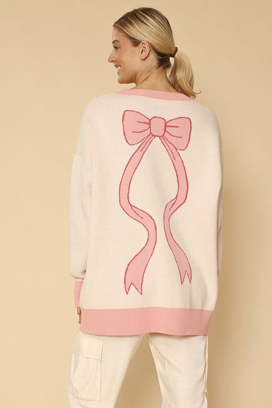 Varsity knit bow cardigan us.meeeshop - 