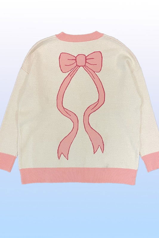 Varsity knit bow cardigan us.meeeshop - 