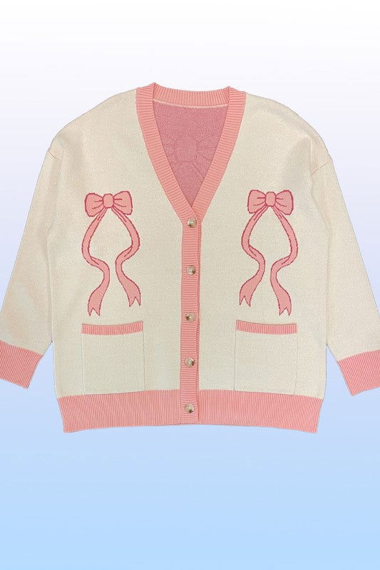 Varsity knit bow cardigan us.meeeshop - 