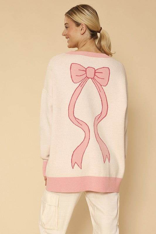 Varsity knit bow cardigan - us.meeeshop