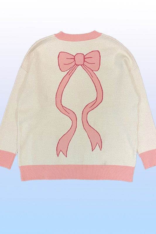 Varsity knit bow cardigan - us.meeeshop