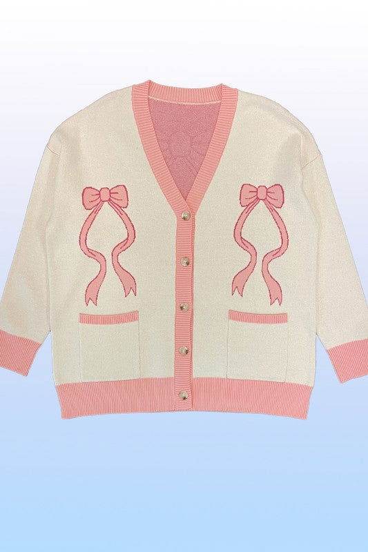 Varsity knit bow cardigan - us.meeeshop