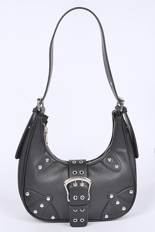 Vegan Leather Buckle Accent Shoulder Bag us.meeeshop - Handbags