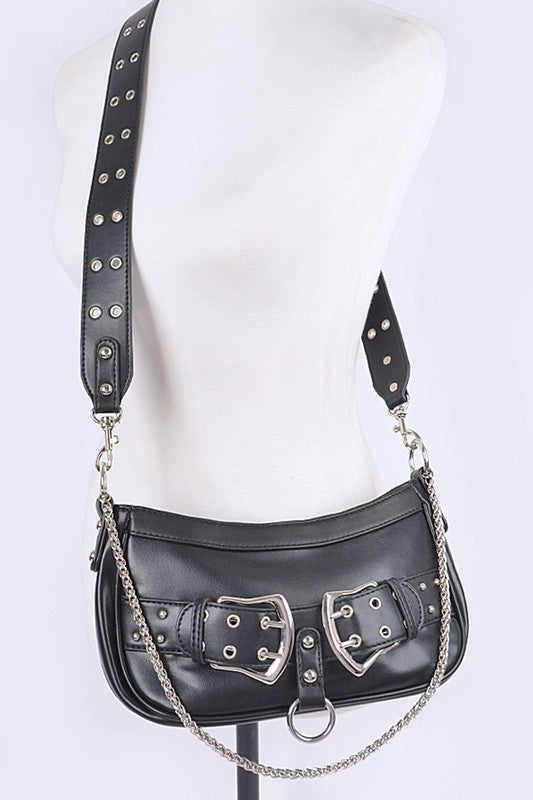 Vegan Leather Convertible Studded Shoulder Bag us.meeeshop - Handbags