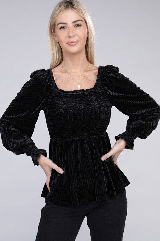 Women's Velour Babydoll Blouse - us.meeeshop