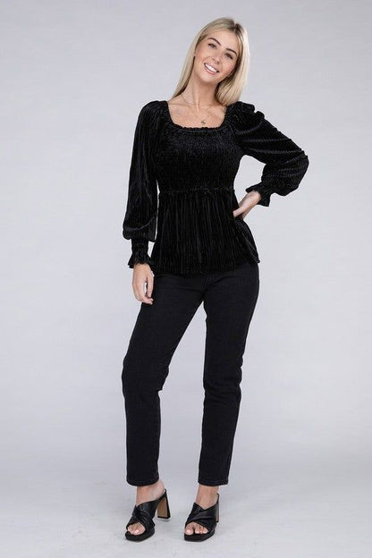 Women's Velour Babydoll Blouse - us.meeeshop