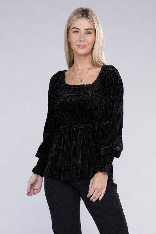 Velour Babydoll Blouse - us.meeeshop