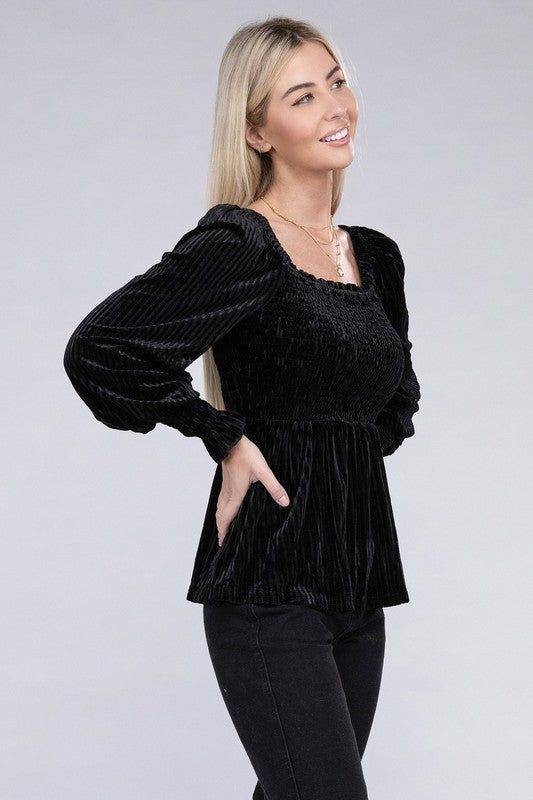 Velour Babydoll Blouse - us.meeeshop