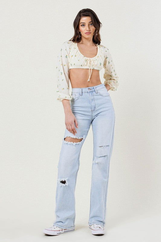 Vibrant M.i.U Distressed Wide Leg Jeans us.meeeshop - 