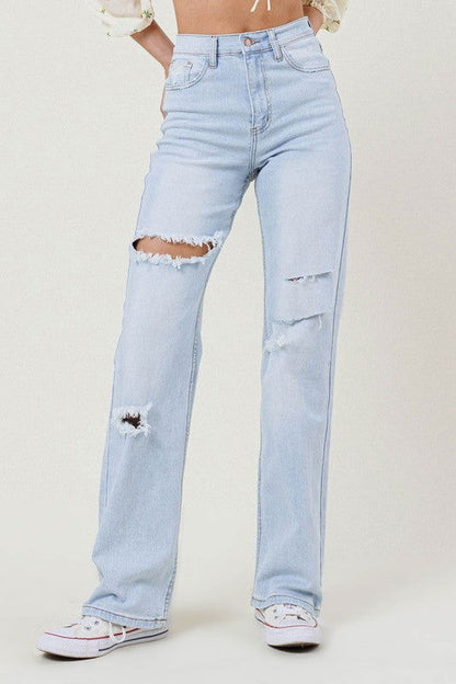 Vibrant M.i.U Distressed Wide Leg Jeans us.meeeshop - 