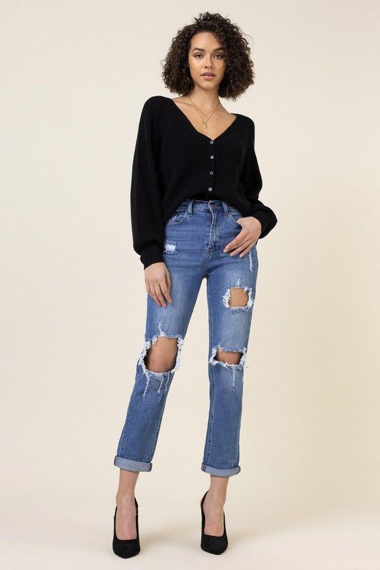 Vibrant MIU Distressed Boyfriend Jeans us.meeeshop - Pants