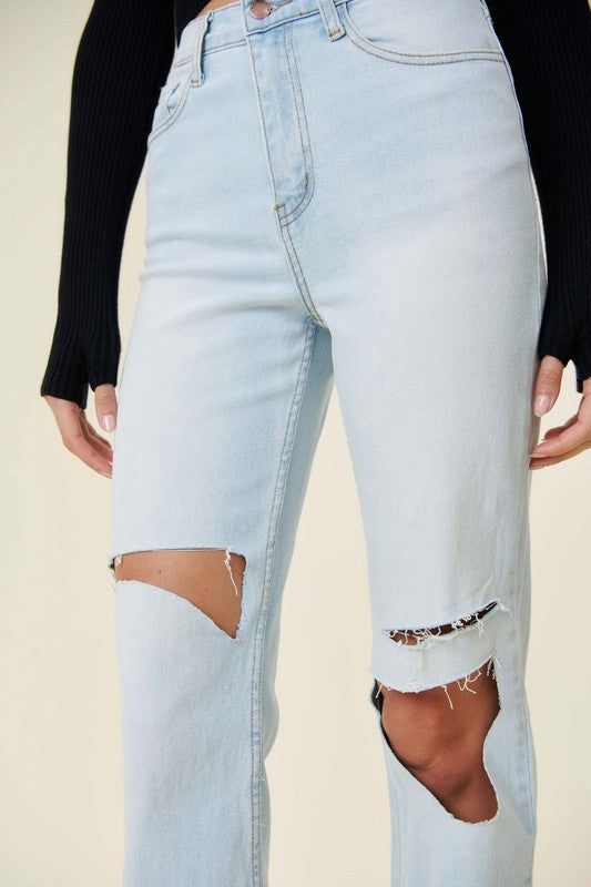 Vibrant MIU Distressed Wide Leg Jeans us.meeeshop - 