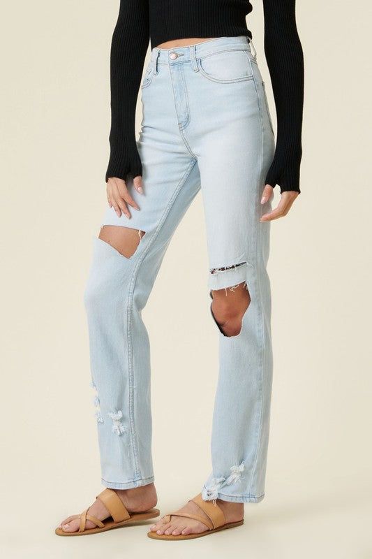 Vibrant MIU Distressed Wide Leg Jeans us.meeeshop - 