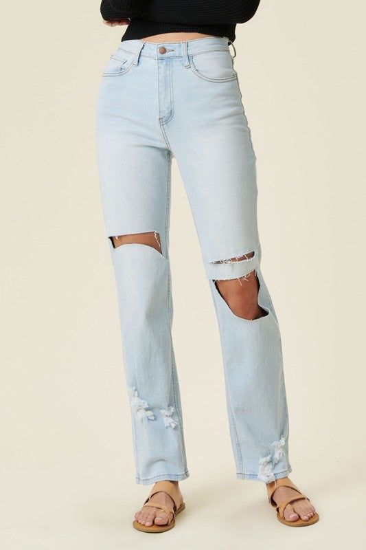 Vibrant MIU Distressed Wide Leg Jeans us.meeeshop - 