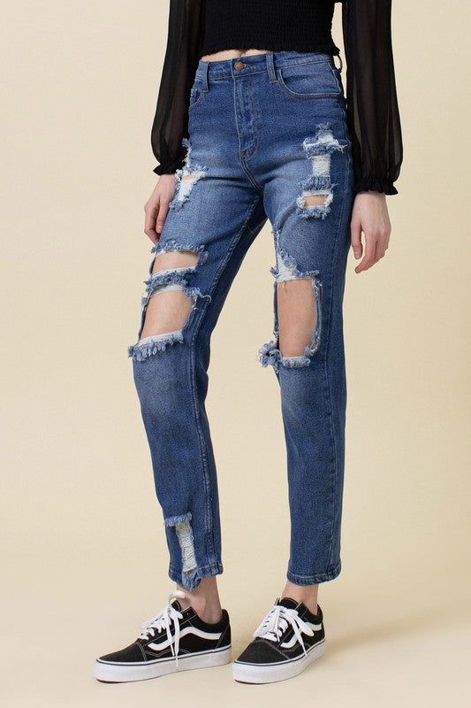 Vibrant MIU High Rise Distressed Mom Jean us.meeeshop - 