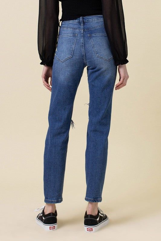 Vibrant MIU High Rise Distressed Mom Jean us.meeeshop - 