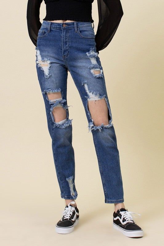 Vibrant MIU High Rise Distressed Mom Jean us.meeeshop - Pants