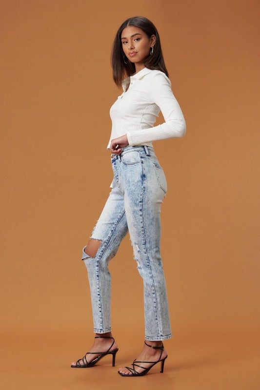 Vibrant MIU High Rise Distressed Skinny Jeans us.meeeshop - 