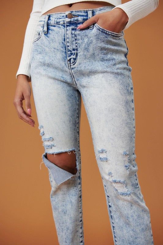 Vibrant MIU High Rise Distressed Skinny Jeans us.meeeshop - 