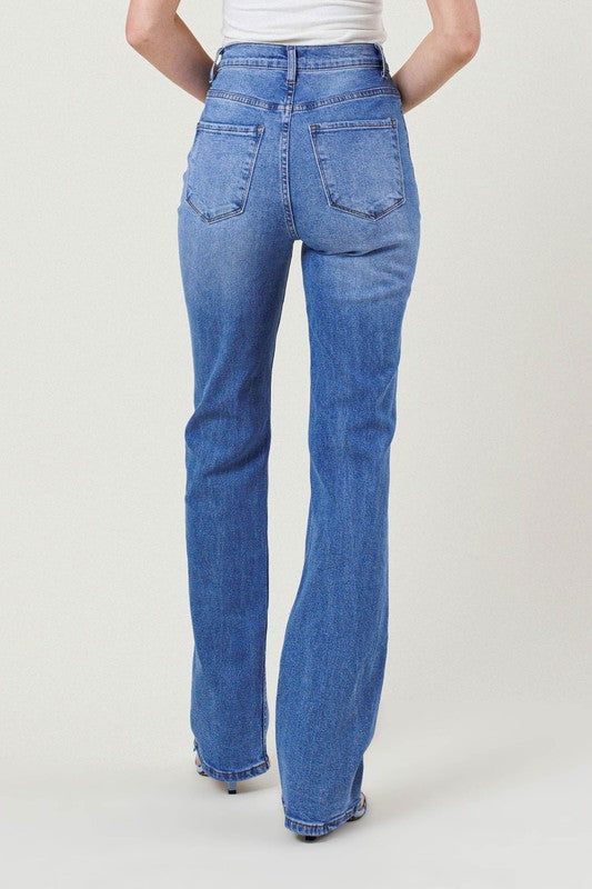 Vibrant MIU High Rise Distressed Straight Leg Jeans us.meeeshop - 