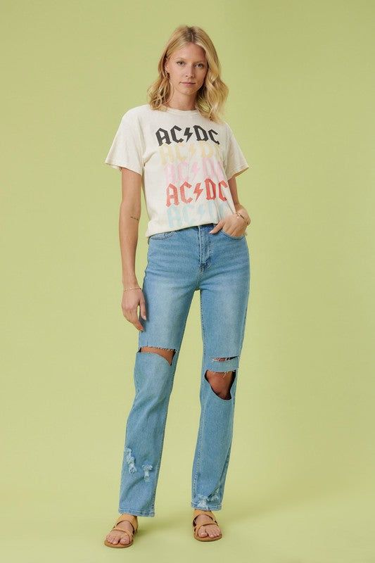 Vibrant MIU High Rise Distressed Wide Leg Jeans us.meeeshop - Pants