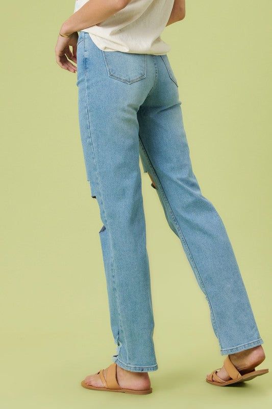 Vibrant MIU High Rise Distressed Wide Leg Jeans us.meeeshop - 