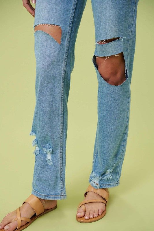 Vibrant MIU High Rise Distressed Wide Leg Jeans us.meeeshop - 