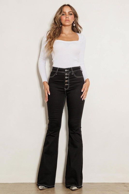 Vibrant MIU High Rise Flare Jeans us.meeeshop - Pants