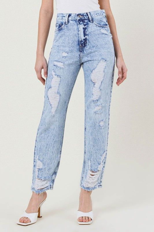 Vibrant MIU High Waisted Straight Leg in Vintage Acid Wash Jeans us.meeeshop - 