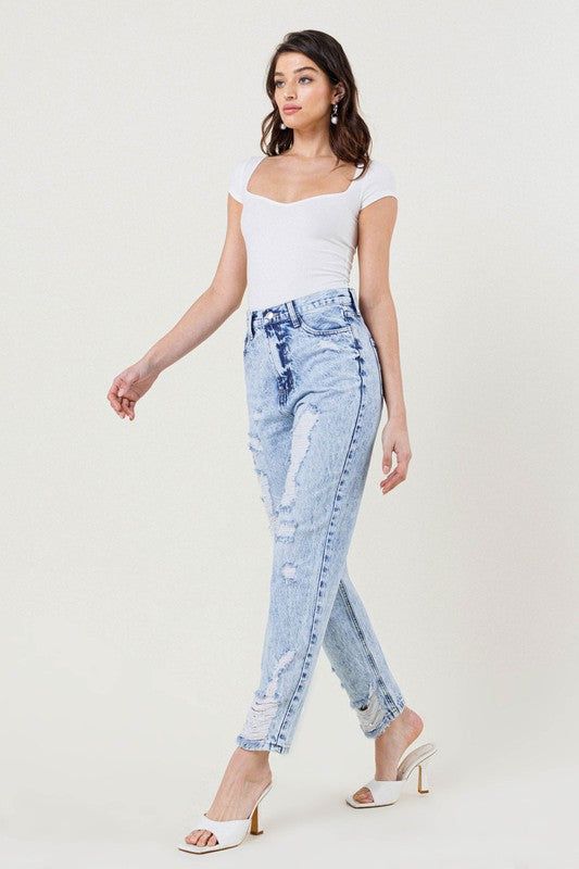 Vibrant MIU High Waisted Straight Leg in Vintage Acid Wash Jeans us.meeeshop - 