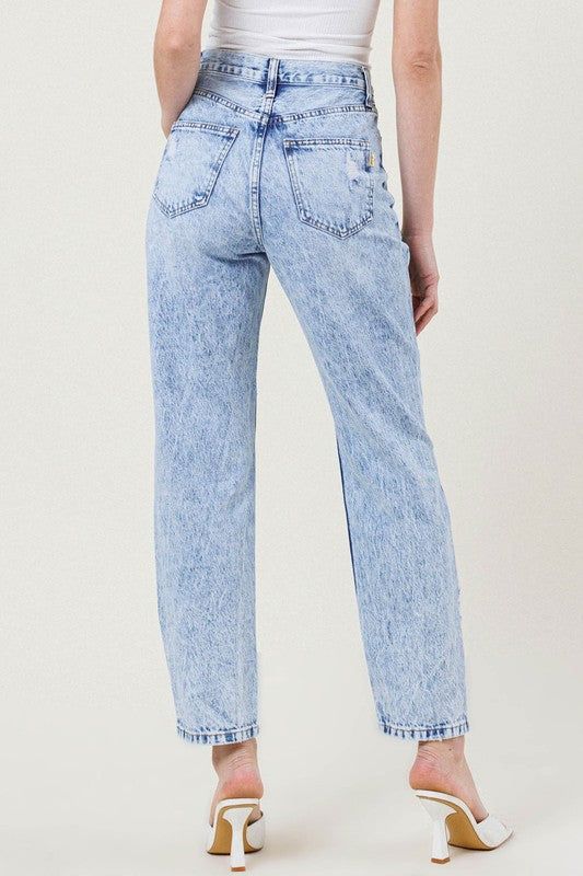 Vibrant MIU High Waisted Straight Leg in Vintage Acid Wash Jeans us.meeeshop - 