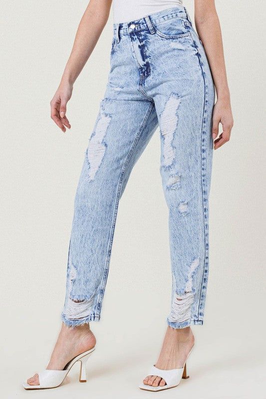 Vibrant MIU High Waisted Straight Leg in Vintage Acid Wash Jeans us.meeeshop - 