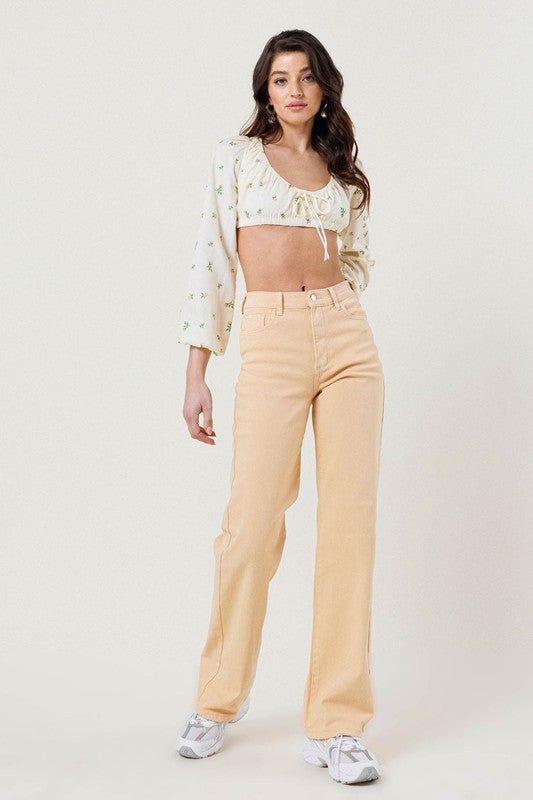 Vibrant MIU High Waisted Wide Cut Straight Leg Jeans us.meeeshop - Pants