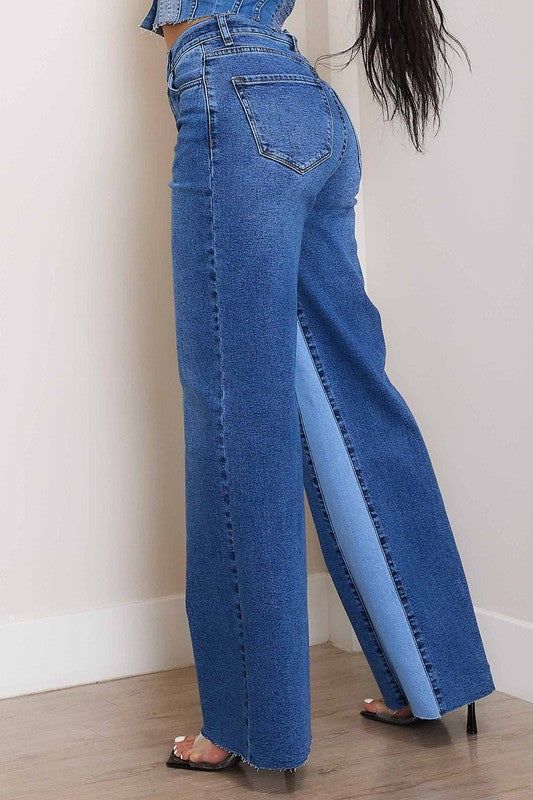 Vibrant MiU High-Rise Color Block Wide Jeans us.meeeshop - 