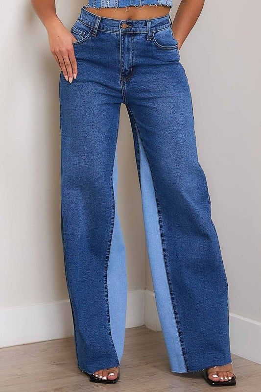 Vibrant MiU High-Rise Color Block Wide Jeans us.meeeshop - 