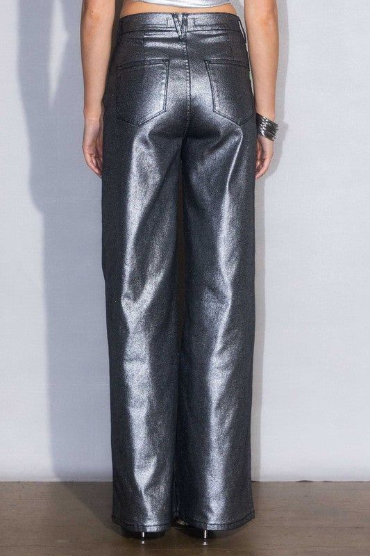 Vibrant MiU Metallic High Rise Wide Jeans us.meeeshop - 