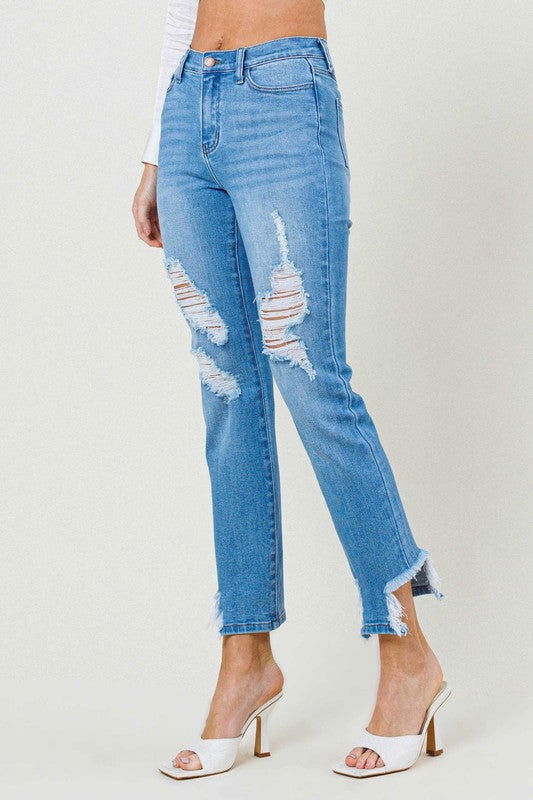 Women's Vibrant M.i.U Mid Rise Straight Leg Jeans - us.meeeshop